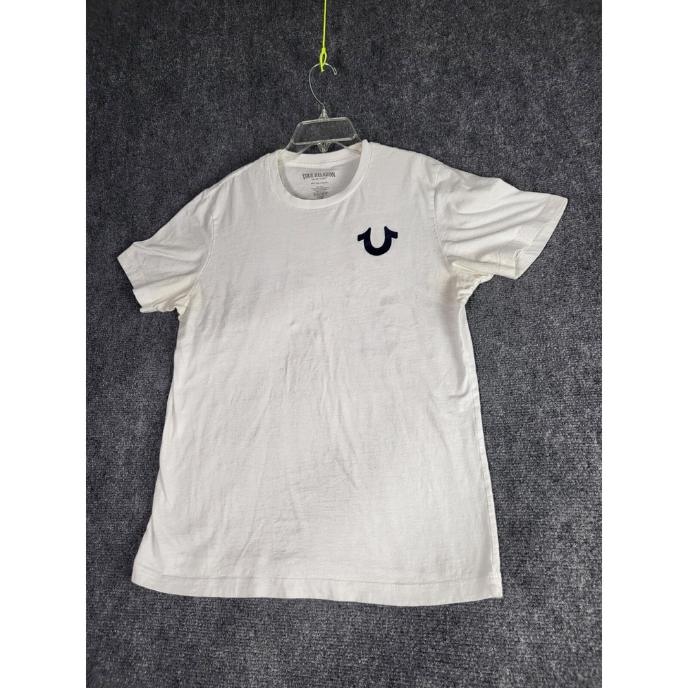 True Religion T-Shirt Men Small White Short Sleeve Horseshoe Logo Crewneck Shirt